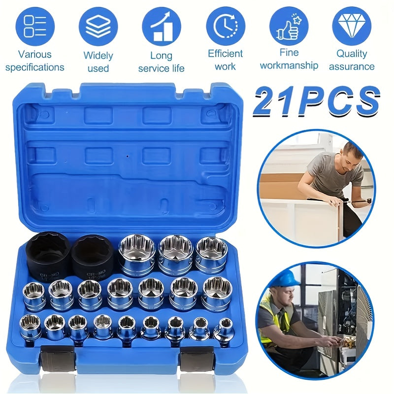 21-tlg. Profi-Steckschlüssel-Set – langlebig, rutschfest, für Auto- & Maschinenreparatur